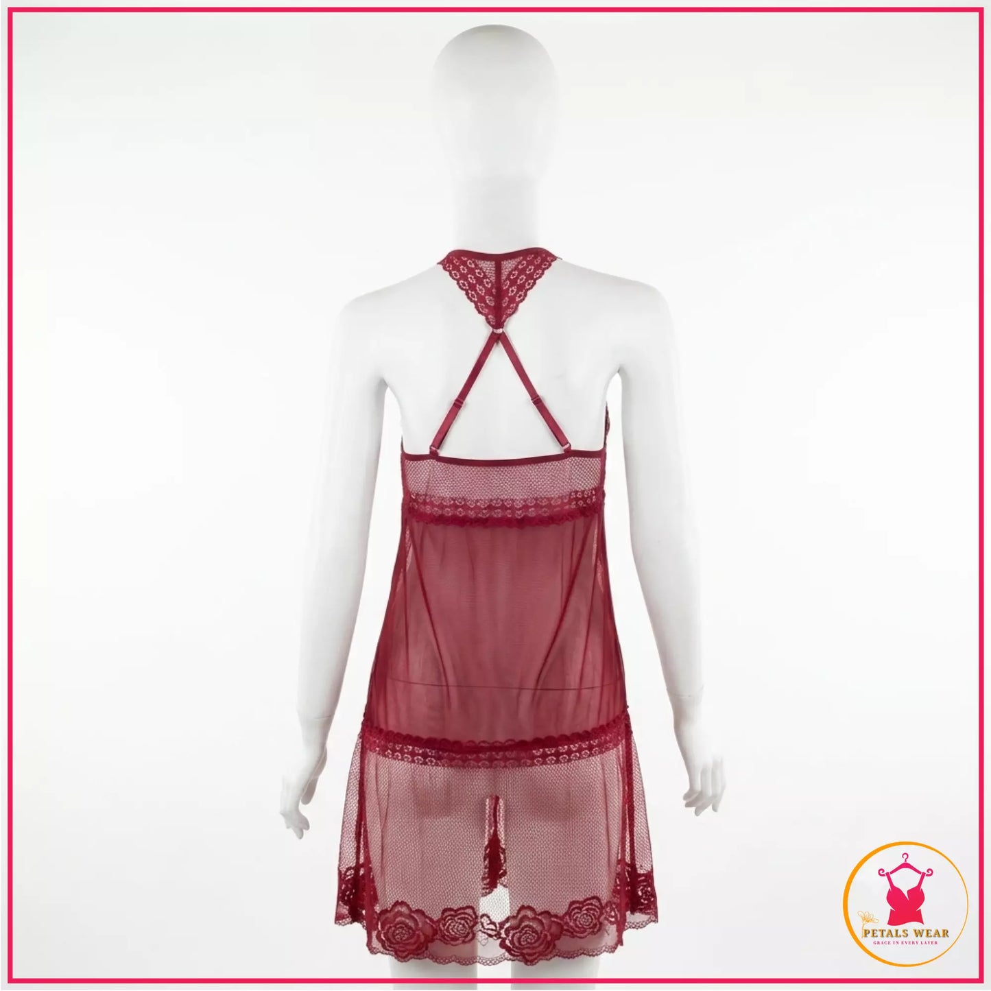 2 Pcs Sheer Lace Babydoll Nightwear Set for women