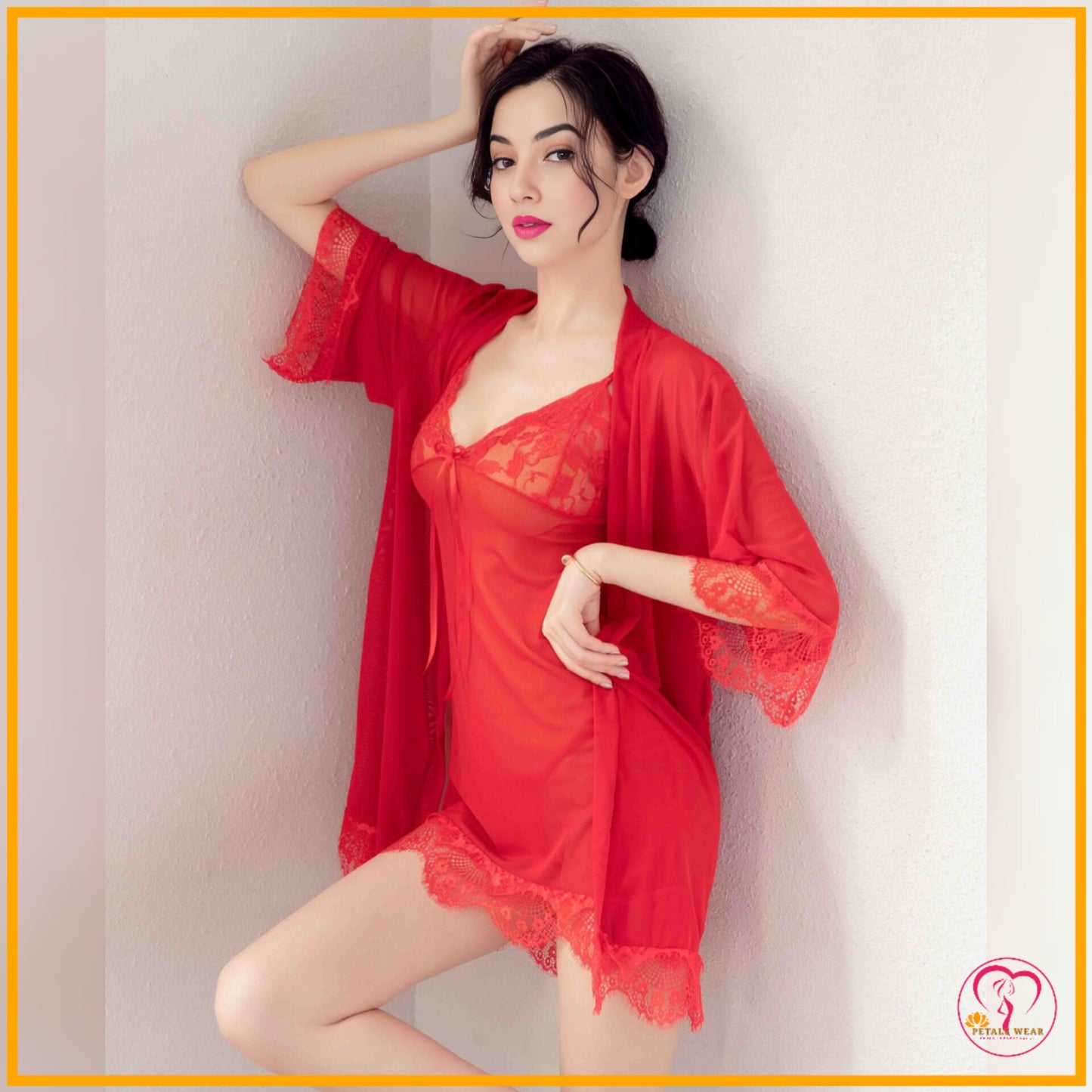 Floral Lace 3 Pcs Sleepwear Set