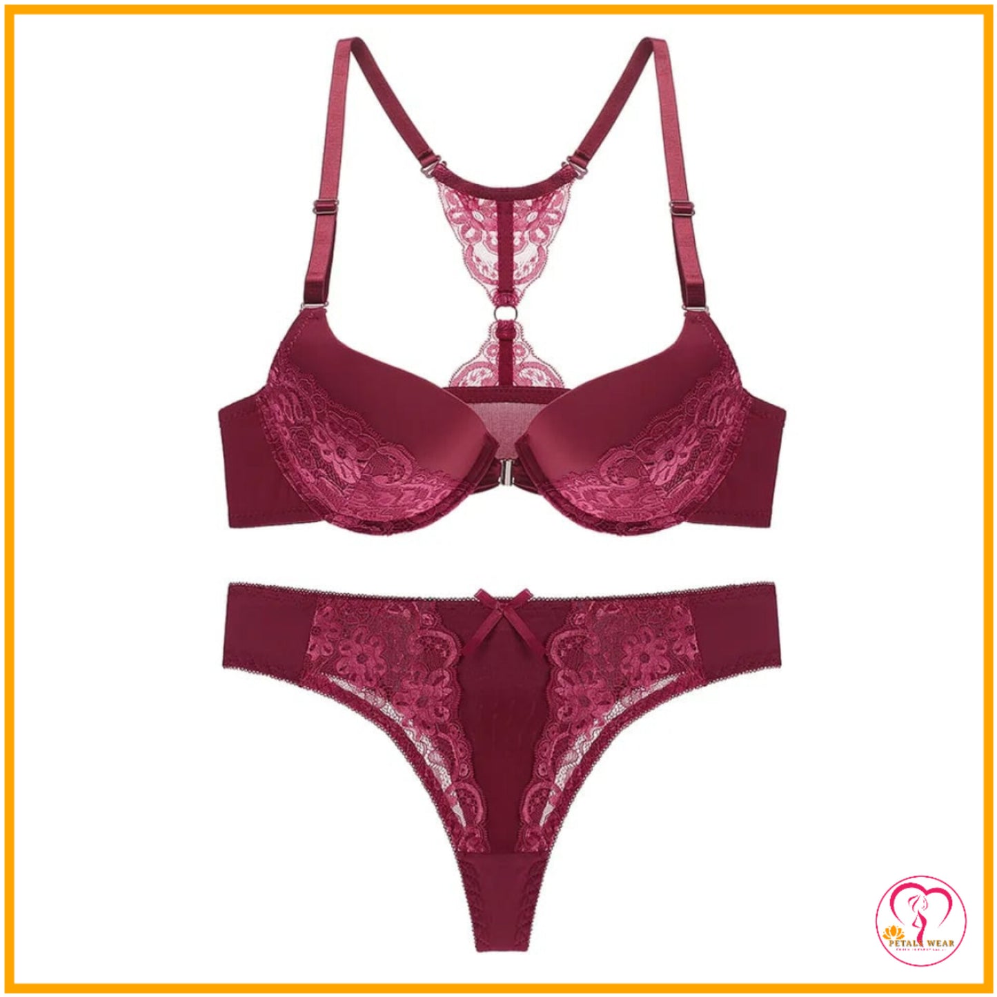Floral Lace Push-Up Bra Set (Front Open)