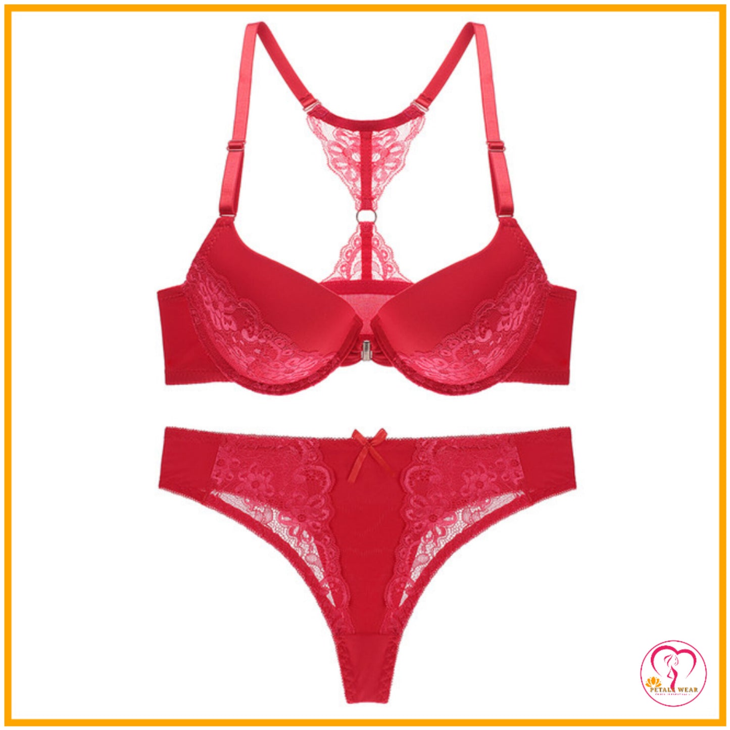 Floral Lace Push-Up Bra Set (Front Open)