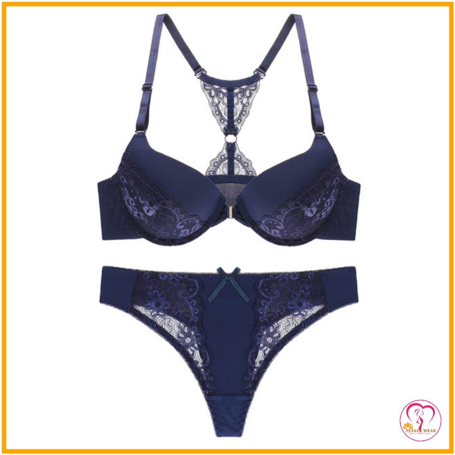 Floral Lace Push-Up Bra Set (Front Open)