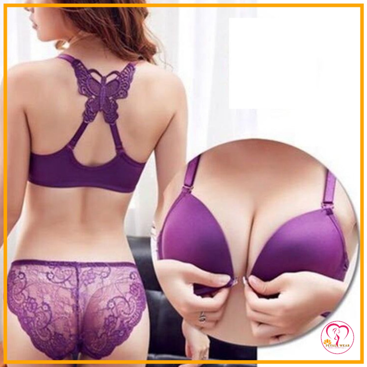 Butterfly Lace Floral Lingerie Set (Front Open)
