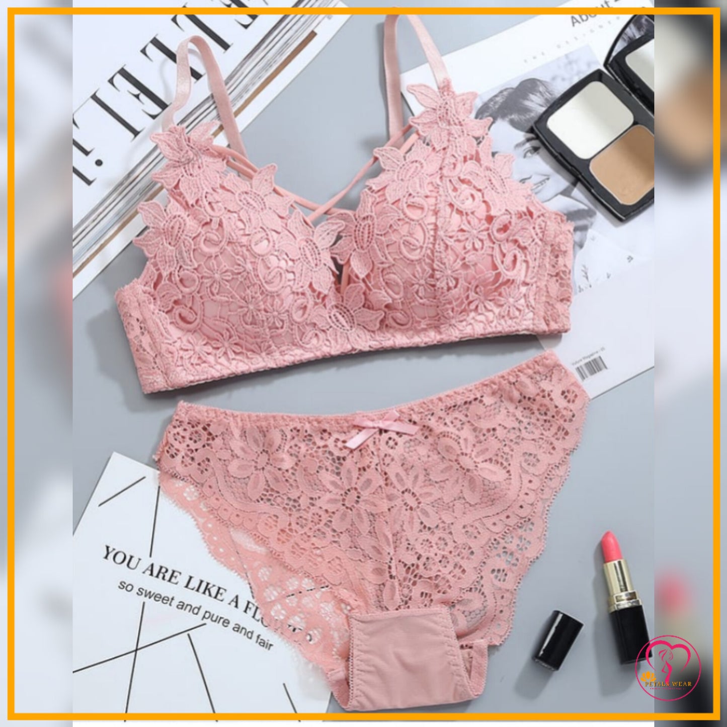 Lace Cross-Bandage Padded Bra Set