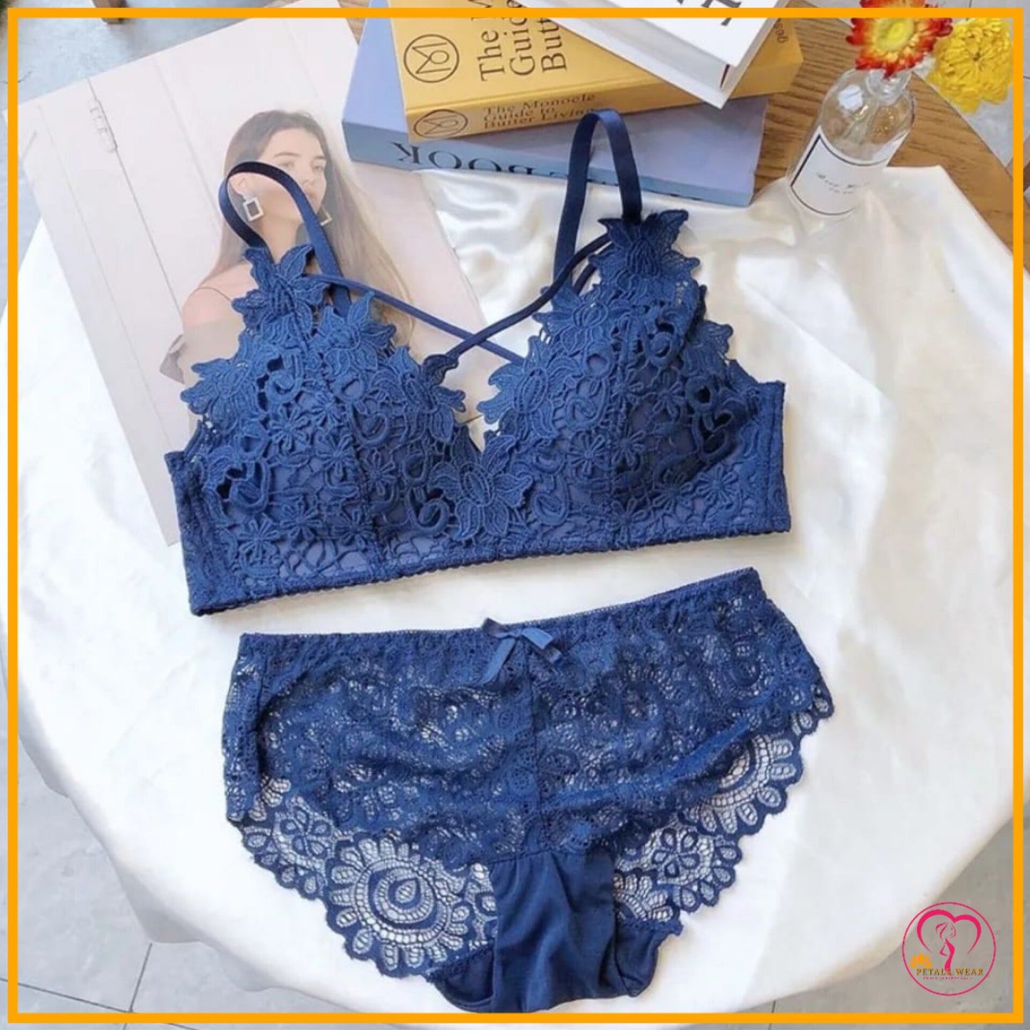 Lace Cross-Bandage Padded Bra Set