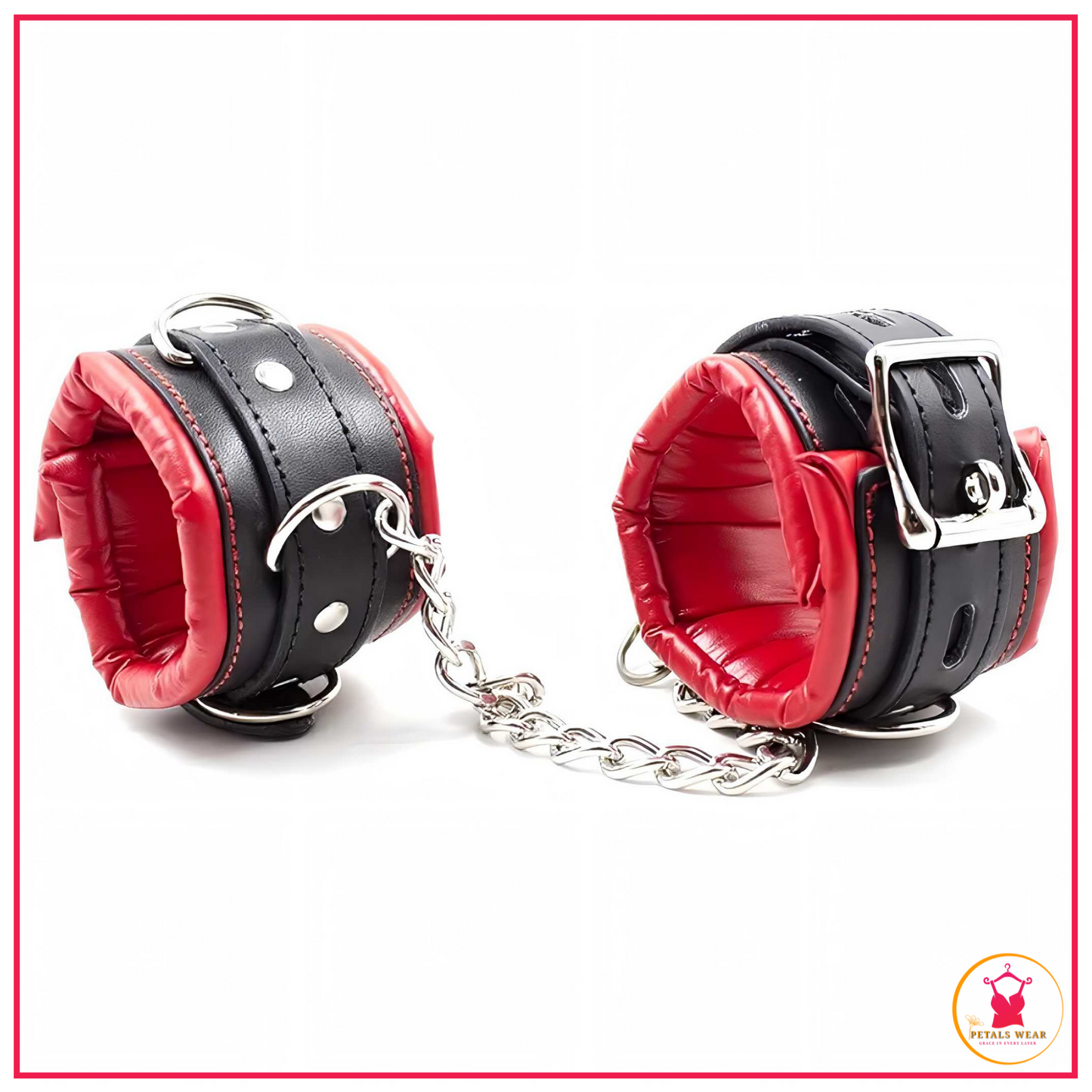 Premium leather multicolor wrist restraint cuffs close view