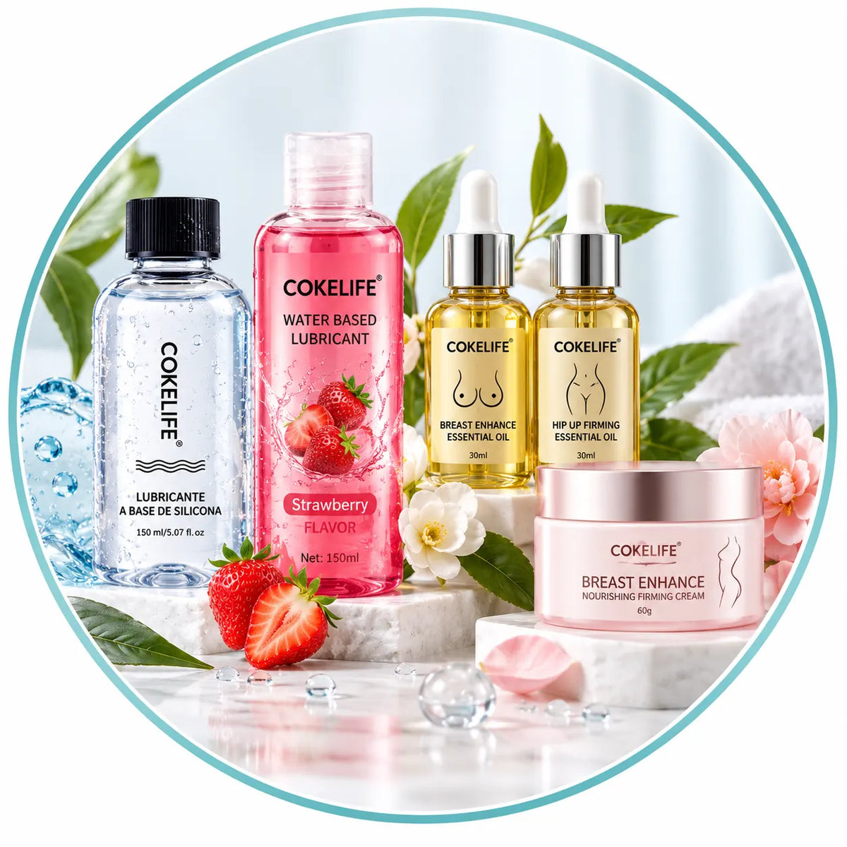 Intima Care intimate wellness collection featuring personal lubricants, breast care oils, hip firming oil and breast cream