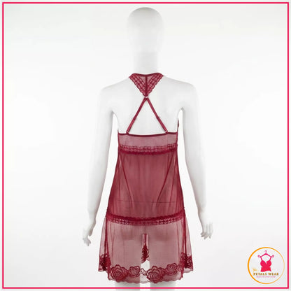 2 Pcs Sheer Lace Babydoll Nightwear Set for women
