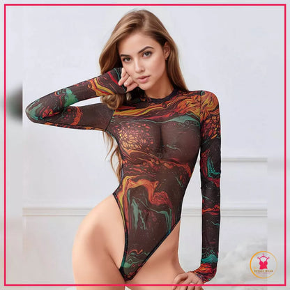 Adjustable Straps Mesh Bodysuit for Romantic Occasions

