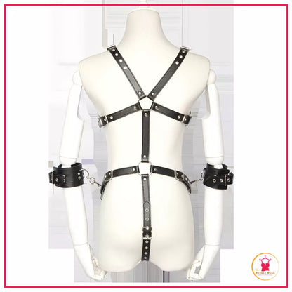 Black leather lingerie bodysuit by Petals Wear Pakistan

