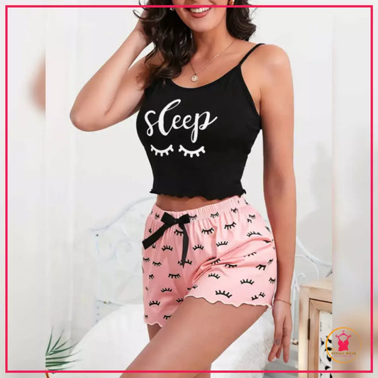 Comfortable sleeveless pajama shorts set
