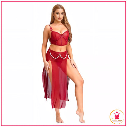 Elegant beaded lingerie set with sheer fabric

