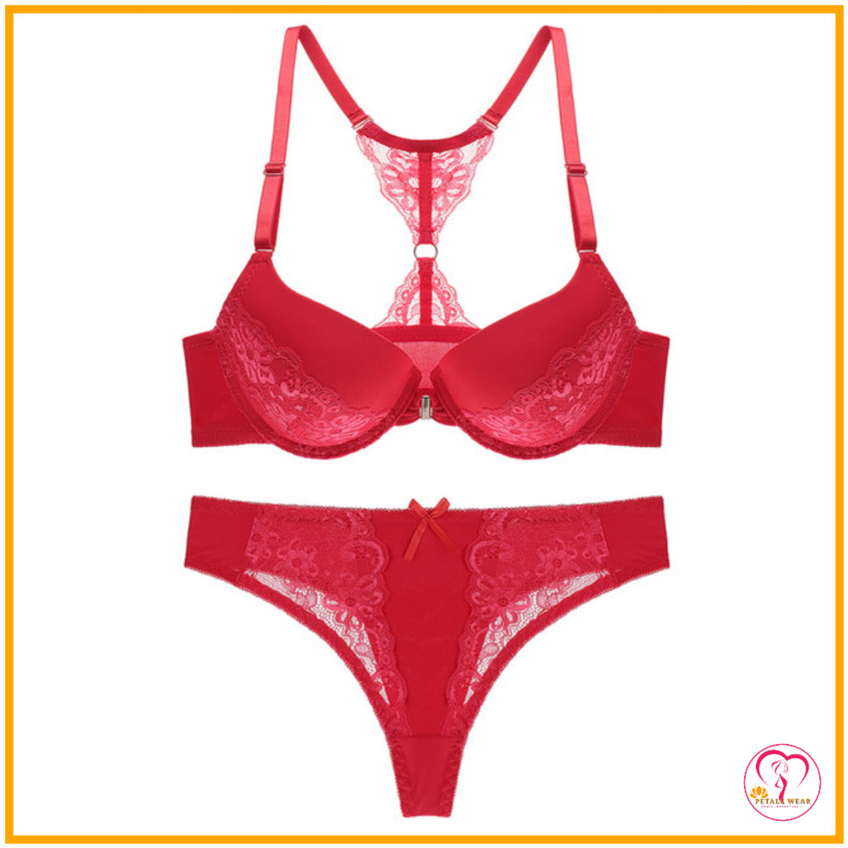 Floral Lace Push-Up Bra Set (Front Open)