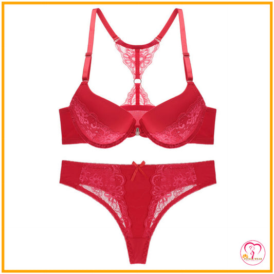 Floral Lace Push-Up Bra Set (Front Open)