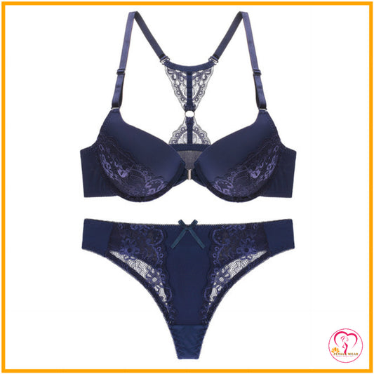 Floral Lace Push-Up Bra Set (Front Open)