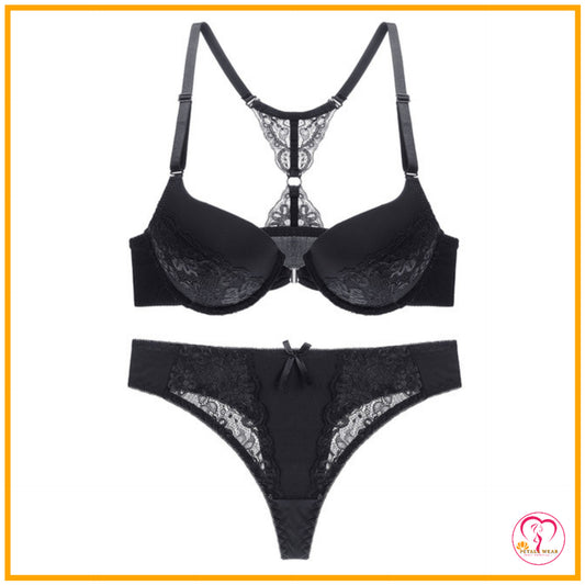 Floral Lace Push-Up Bra Set (Front Open)