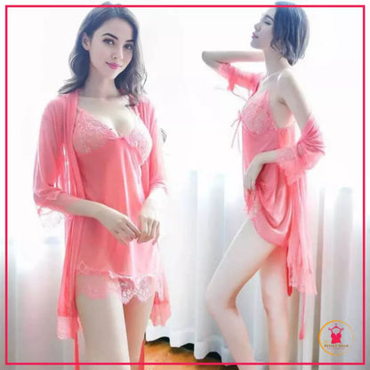 Luxury lace embroidered bridal nightwear set by Petals Wear

