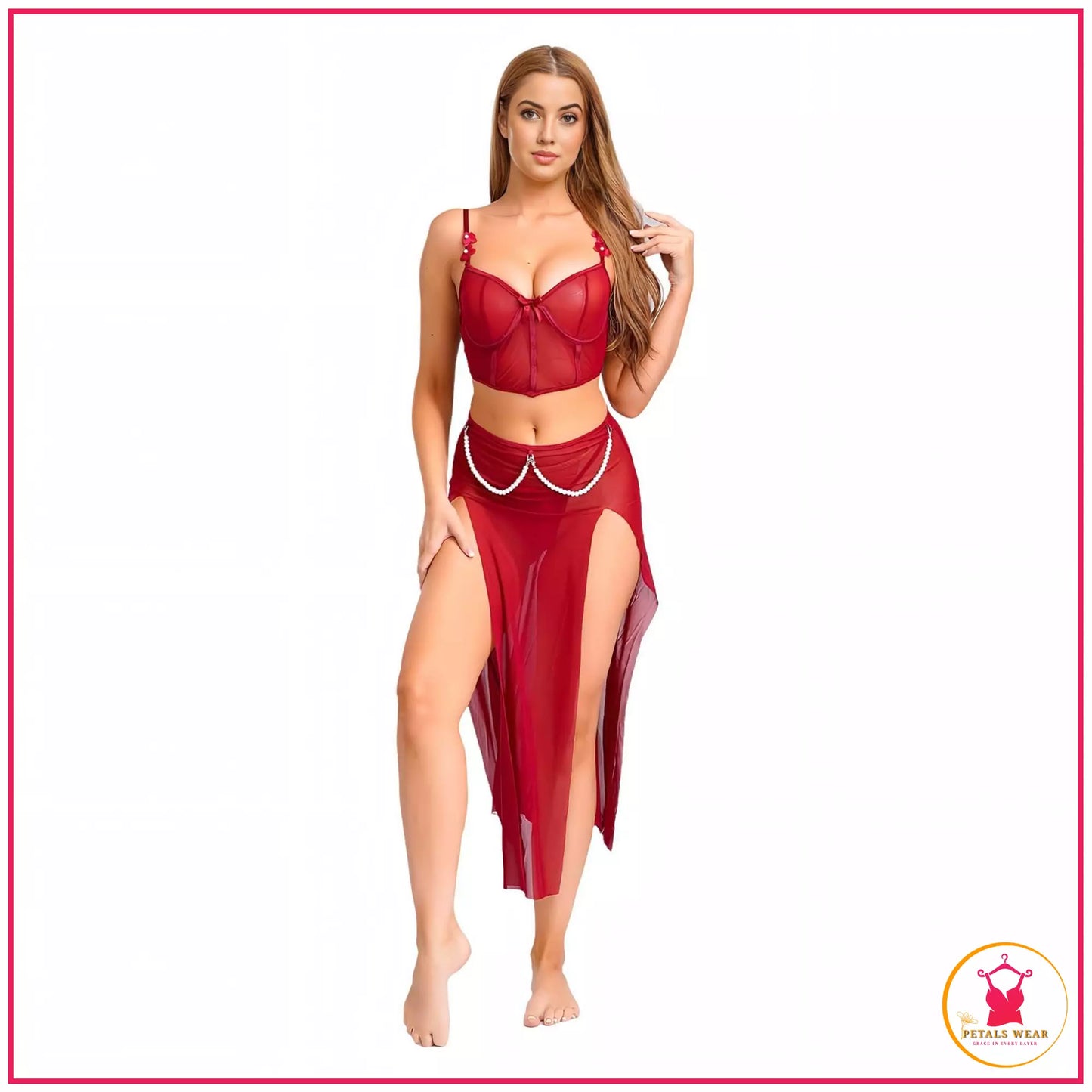 Luxury three piece lingerie with bead details
