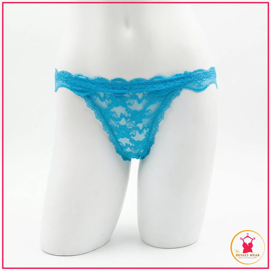 Lace Embroidered T-Shape Panty - Sky Blue
