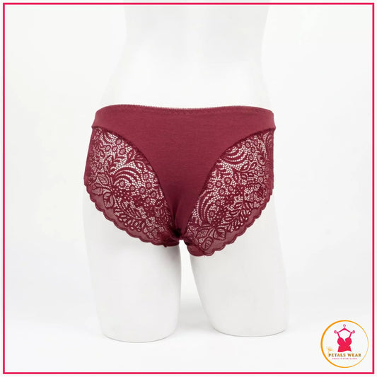 Lace Embroidered Everyday Comfort Panties - Maroon