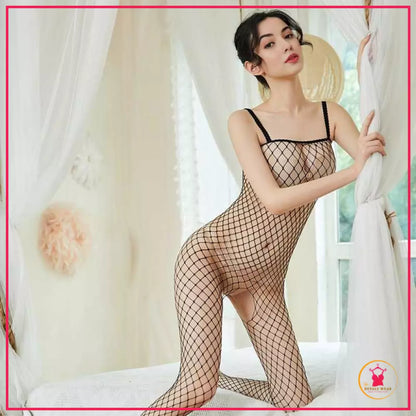 Sensual black lace bodystocking free size

