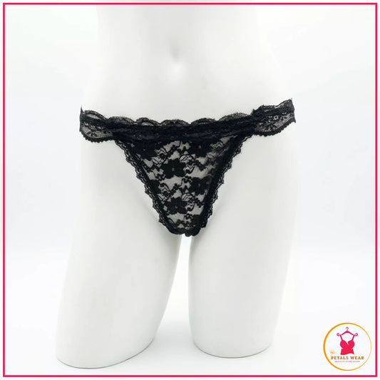 Lace Embroidered T-Shape Panty - Black