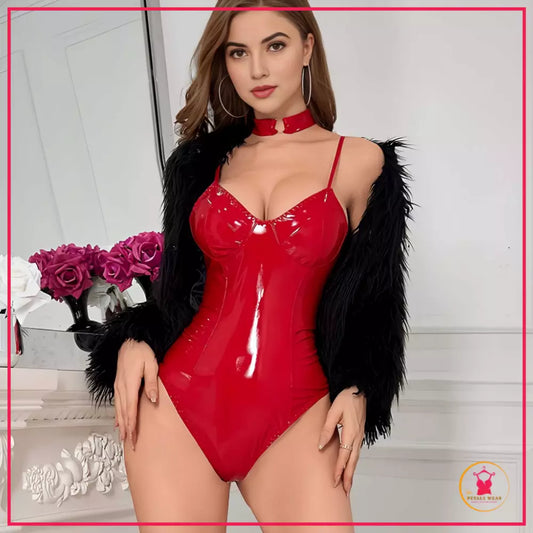 Stylish choker neck latex bodysuit lingerie in Pakistan

