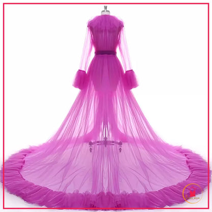 Transparent mesh bridal night long dress for first night

