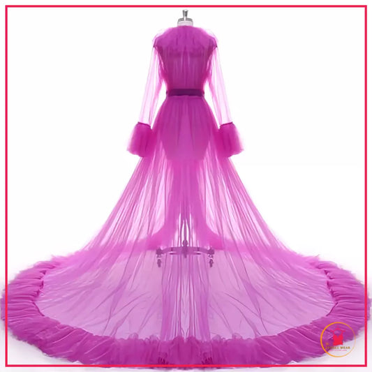 Transparent mesh bridal night long dress for first night

