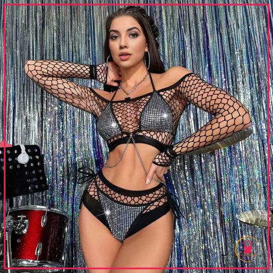 Women’s Chain Detail Fishnet Lingerie Set - Free Size Fits All

