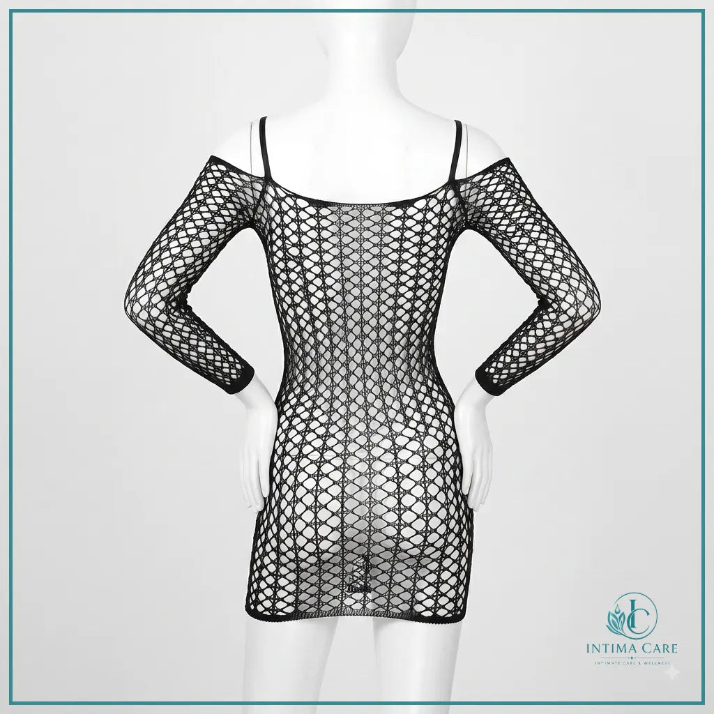 Women's black fishnet lingerie dress with stylish hollowout sleeve design