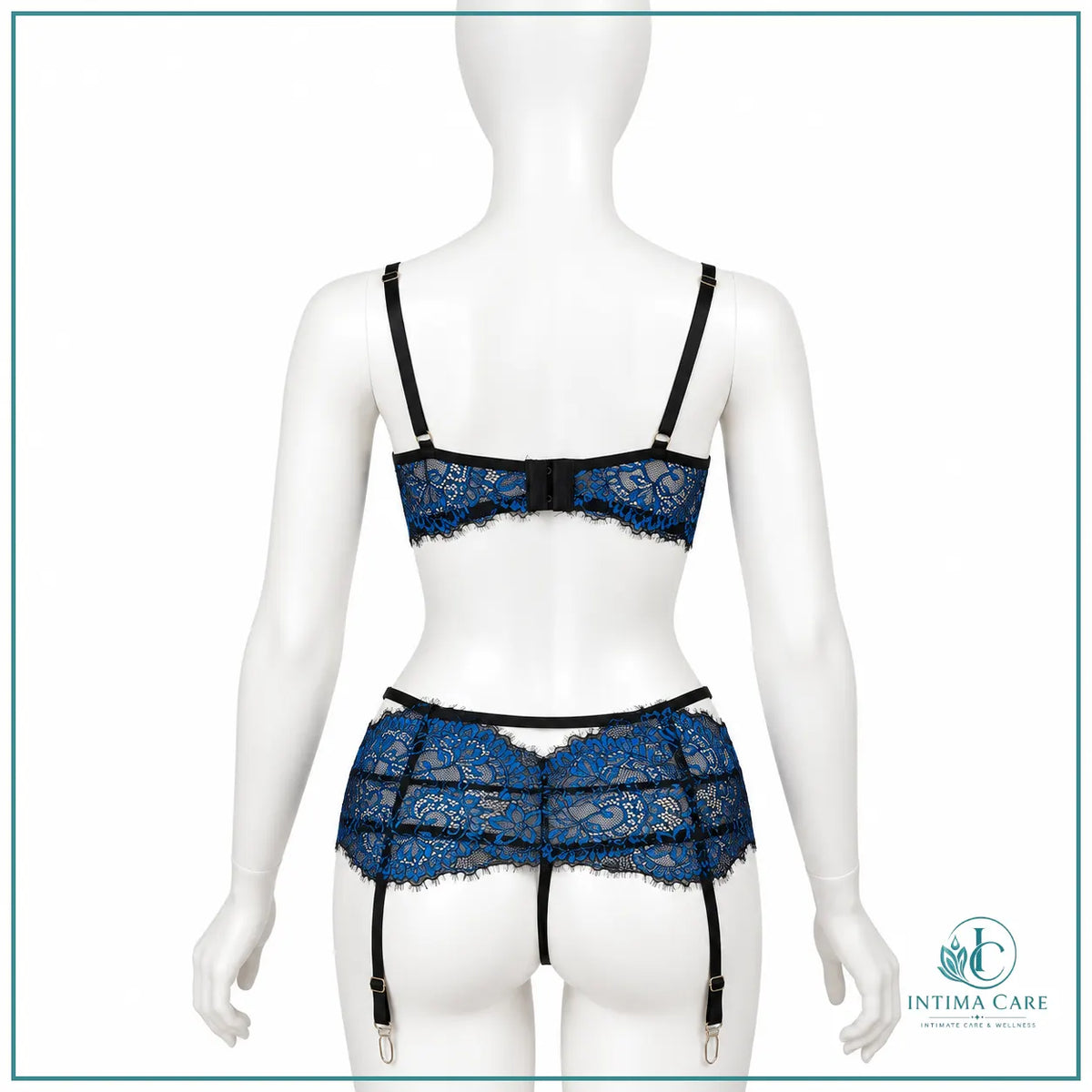 Floral lace lingerie top with coordinating garter belt and panty