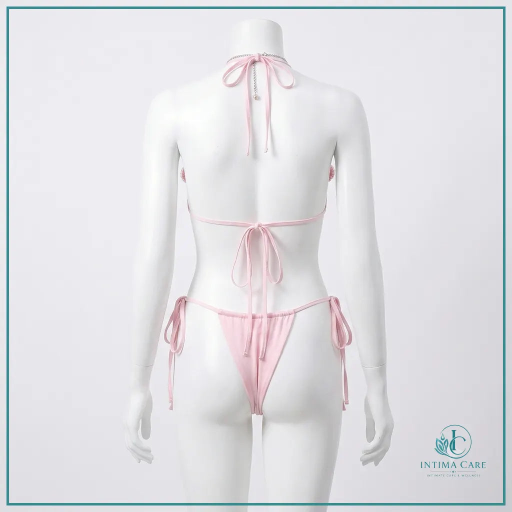 Two-piece floral bikini set with decorative beaded accents