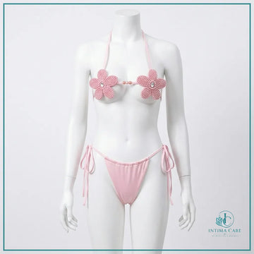 Floral beaded halter neck bikini set for women