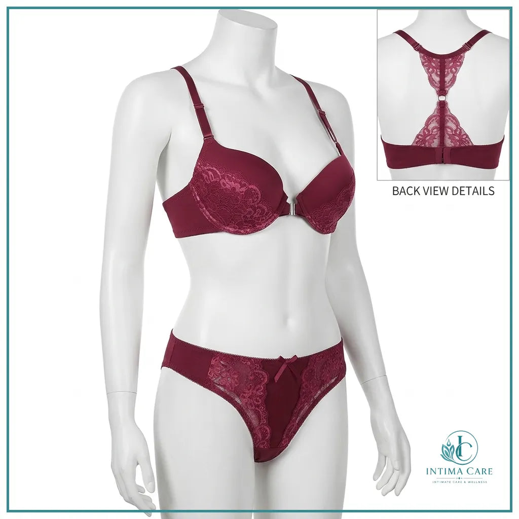Floral lace front open push-up bra set with matching panty