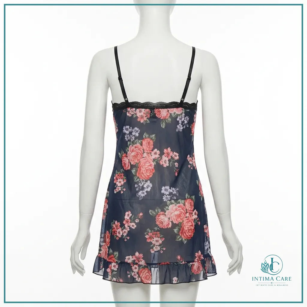 Women's floral short party dress and T-panty lingerie set