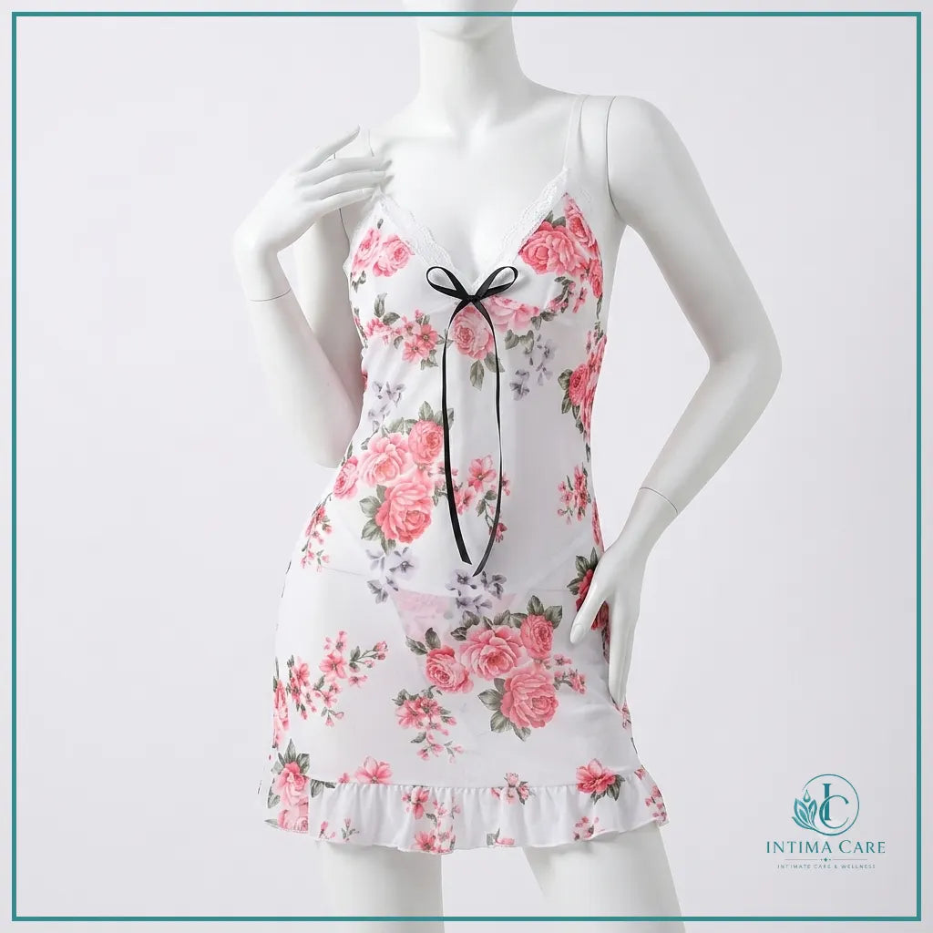 Floral print short lingerie dress with matching T-panty