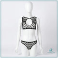 Hollow out stretchable two-piece bodystocking lingerie set for women