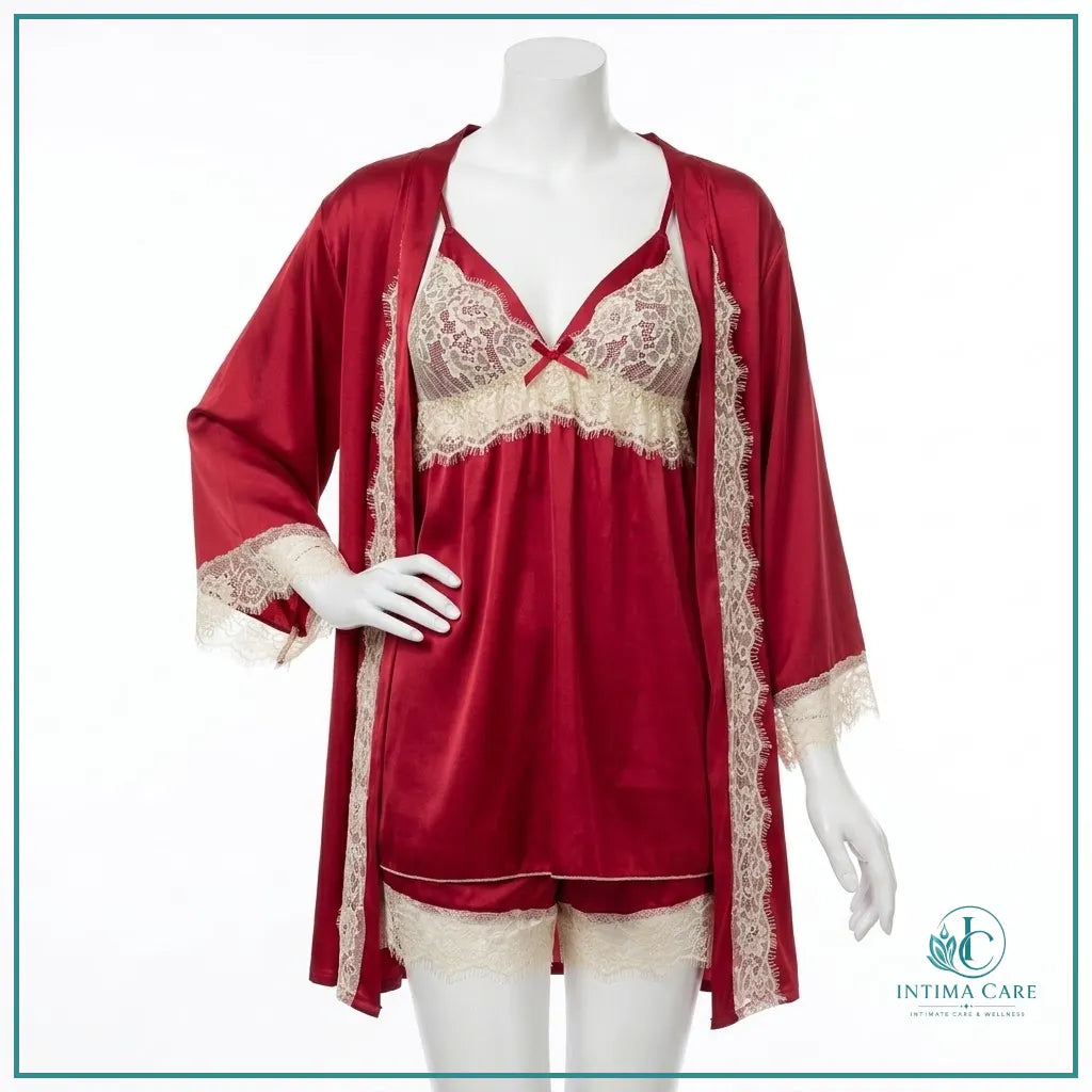 Lace Patchwork 3-Piece Silk Nightwear Set for women
