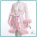 Bridal sheer lace gown with fur detailing for romantic bridal nightwear