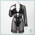 Sheer lace embroidered 3 piece nighty set with gown, bra and panty